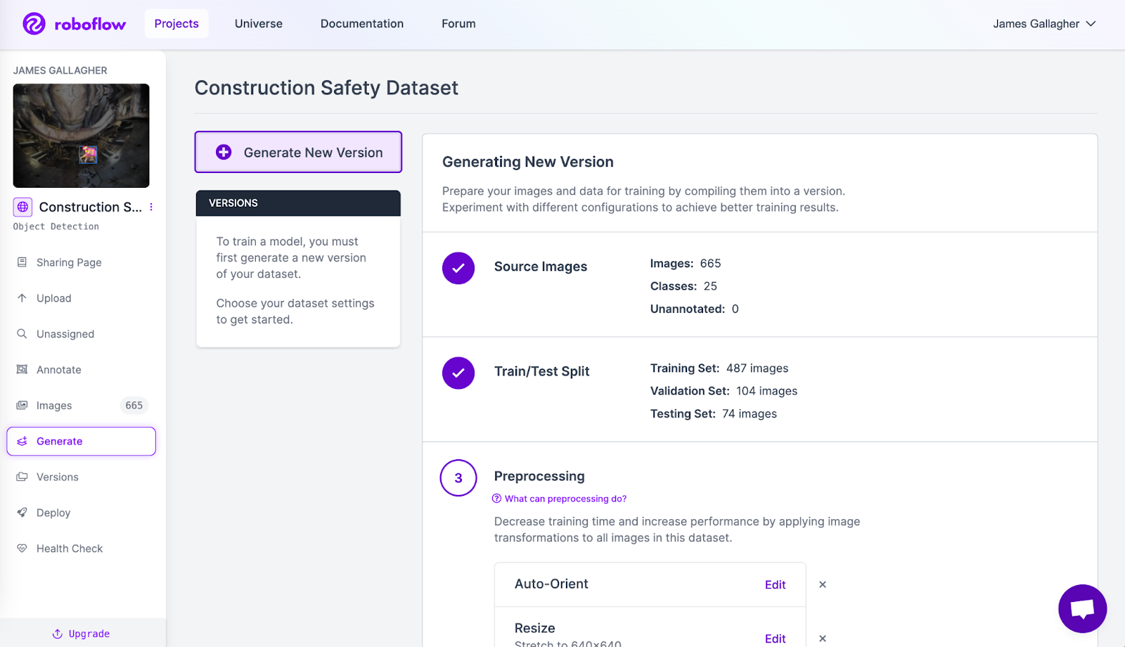 Crear una versión del conjunto de datos en Roboflow