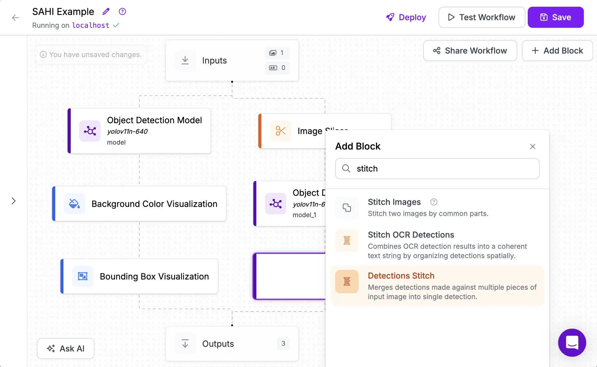 Add Detections Stitch